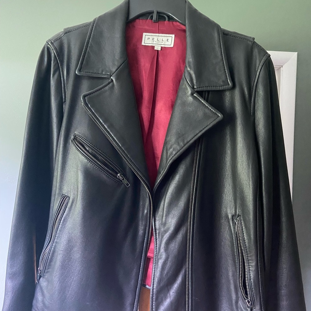 Pelle Studio Black Leather Jacket with Red Lining